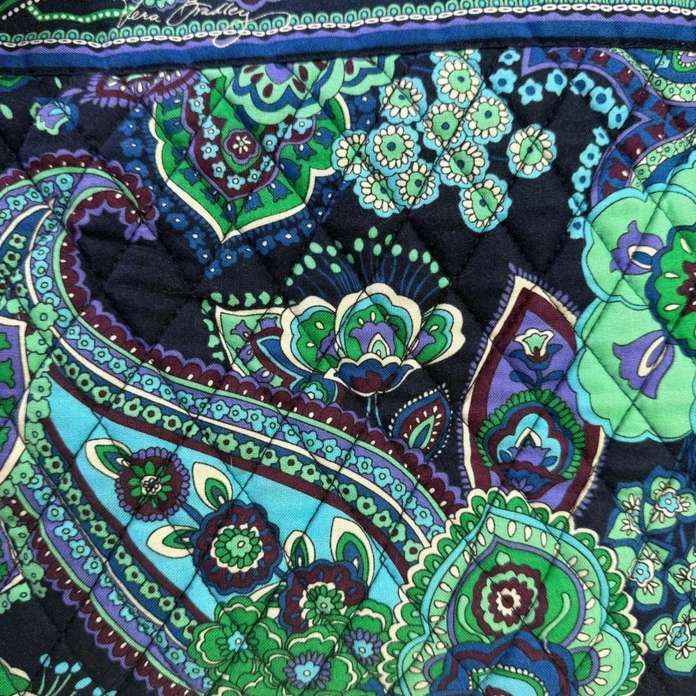 Vera Bradley Quilted Tote Bag Emerald Paisley Print Top Zip Shoulder Bag - Picture 6 of 12